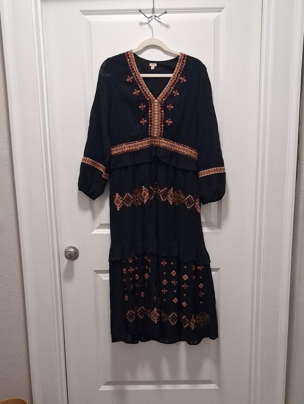 Reba Black Maxi Dress with Copper Embroidery
